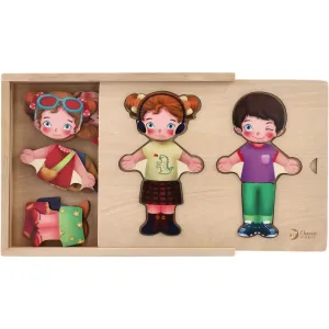 TEDDIES Vkladačka obliekania drevo dievča/chlapec vo fólii 25 x 19 x 3,5 cm 26 ks