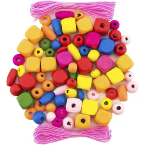 TEDDIES Korálky drevené farebné s gumičkami cca 300 ks v plastovej dóze