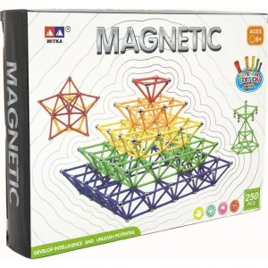 Magnetická stavebnica, 250 ks plast/kov v krabici 31 × 23 × 5 cm