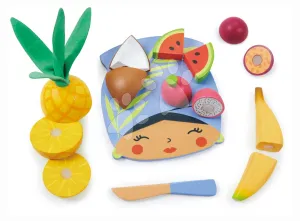 Drevená doska s tropickým ovocím Tropical Fruit Chopping Board Tender Leaf Toys s nožom na krájanie od 24 mes
