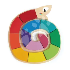 Drevený stočený had Colour Me Happy Tender Leaf Toys 12 farebných tvarov so znakmi