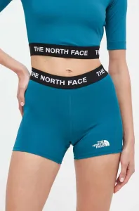 Športové krátke nohavice The North Face dámske, tyrkysová farba, s nášivkou, vysoký pás #8921063
