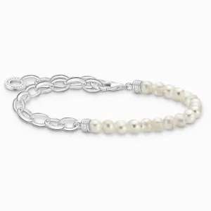 THOMAS SABO strieborný náramok na charm White pearls and chain link A2098-082-14 #5229517