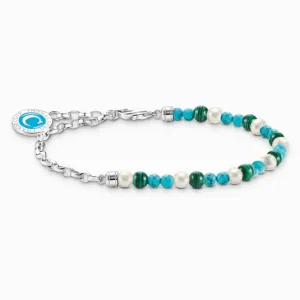 THOMAS SABO strieborný náramok na charm Blue beads and Charmista disc A2130-158-7 #8906487