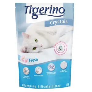 Tigerino Crystals silikátová podstielka s vôňou detského púdru - výhodné balenie 3 x 5 l