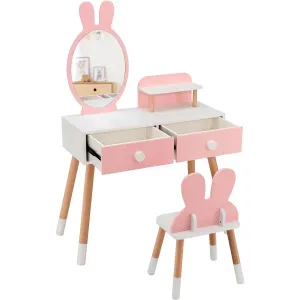 Zajačikovský detský toaletný stolík so zrkadlom a stoličkou