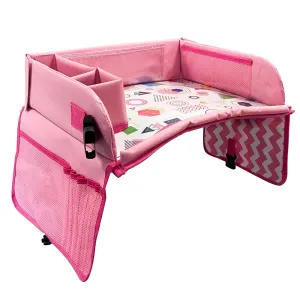Prenosný detský stolík do auta s vreckami, pink