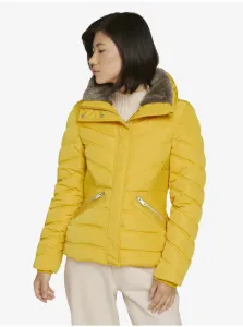 Žltá dámska prešívaná zimná bunda s límcom s umelým kožúškom Tom Tailor #703054
