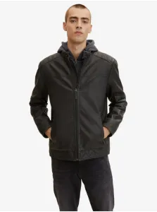 Black Men's Leatherette Jacket with Sweatshirt Insert Tom Tailor - Men #611899