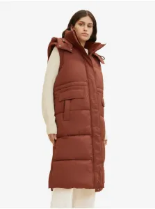 Tom Tailor Brown Women's Quilted Winter Coat with Detachable Sleeves and Hood To - Women #592980