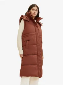 Tom Tailor Brown Women's Quilted Winter Coat with Detachable Sleeves and Hood To - Women