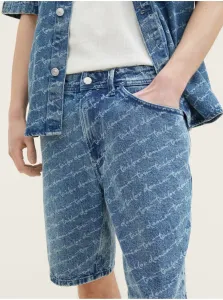 Modré pánske vzorované džínsové kraťasy Tom Tailor Denim #6949055