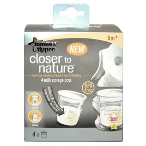 Tommee Tippee Closer To Nature Breast Milk Pots zásobníky na uchovávanie pokrmov s viečkom 0m+ 4 ks