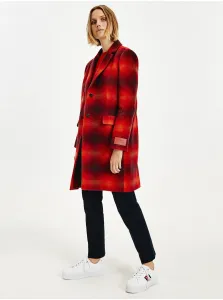 Červený dámsky kabát s prímesou vlny Tommy Hilfiger