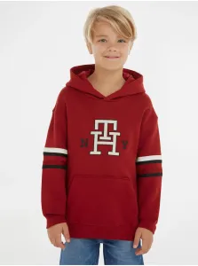 Detská mikina Tommy Hilfiger červená farba, s kapucňou, s nášivkou #7947221