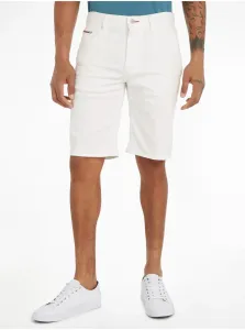 Rifľové krátke nohavice Tommy Hilfiger pánske, biela farba