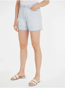 Rifľové krátke nohavice Tommy Hilfiger dámske, jednofarebné, vysoký pás #6068069