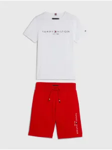 Sada chlapčenského trička a kraťasov v bielej a červenej farbe Tommy Hilfiger #7199400