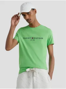 Bavlnené tričko Tommy Hilfiger zelená farba, vzorované