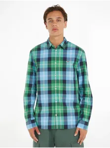 Bavlnená košeľa Tommy Jeans pánska, zelená farba, regular, s klasickým golierom #6343639