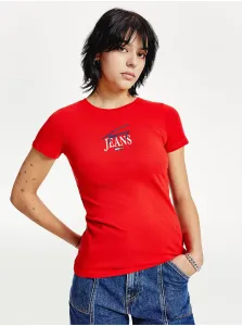 Red Women's T-Shirt with Tommy Jeans Print - Women #720896