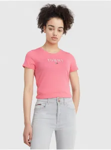 Pink Women's T-Shirt with Tommy Jeans Print - Women #717794