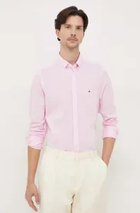 Bavlnená košeľa Tommy Hilfiger pánska, ružová farba, slim, s golierom button-down