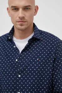 Bavlnená košeľa Tommy Hilfiger pánska, tmavomodrá farba, regular, s talianskym golierom