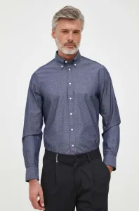 Bavlnená košeľa Tommy Hilfiger pánska, tmavomodrá farba, slim, s golierom button-down #8920420