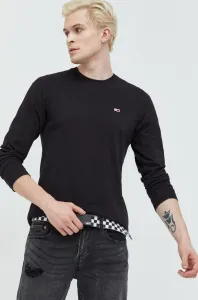 Bavlnené tričko s dlhým rukávom Tommy Jeans čierna farba, jednofarebné #2565374