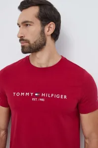 Bavlnené tričko Tommy Hilfiger pánsky, bordová farba, s nášivkou, MW0MW11797