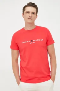 Bavlnené tričko Tommy Hilfiger červená farba, s nášivkou