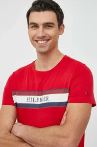 Bavlnené tričko Tommy Hilfiger červená farba, s potlačou