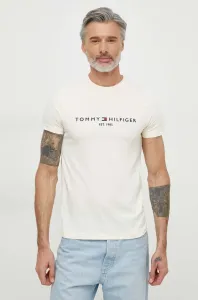 Bavlnené tričko Tommy Hilfiger pánsky,béžová farba,s nášivkou,MW0MW11797