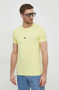Bavlnené tričko Tommy Hilfiger pánsky,žltá farba,s nášivkou,MW0MW11797