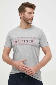Bavlnené tričko Tommy Hilfiger šedá farba, s potlačou