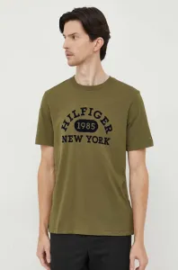 Bavlnené tričko Tommy Hilfiger zelená farba, s nášivkou