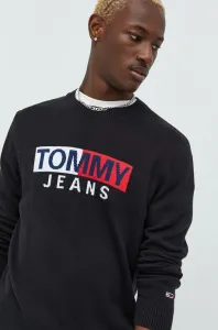 Bavlnený sveter Tommy Jeans pánsky, čierna farba, tenký, #245306