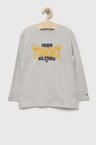 Detská bavlnená košeľa s dlhým rukávom Tommy Hilfiger šedá farba, s potlačou #8734730