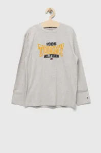 Detská bavlnená košeľa s dlhým rukávom Tommy Hilfiger šedá farba, s potlačou #8734732