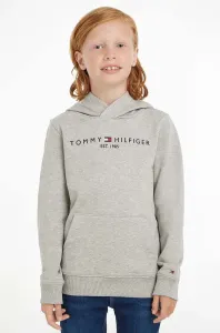 Detská bavlnená mikina Tommy Hilfiger šedá farba, s nášivkou, KS0KS00213