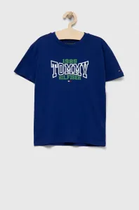 Detské bavlnené tričko Tommy Hilfiger tmavomodrá farba, s potlačou #8734350