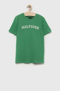 Detské bavlnené tričko Tommy Hilfiger zelená farba, s potlačou #8920017