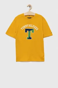 Detské bavlnené tričko Tommy Hilfiger žltá farba, s nášivkou