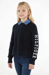 Detský bavlnený sveter Tommy Hilfiger tmavomodrá farba, teplý