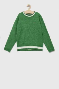 Detský sveter s prímesou vlny Tommy Hilfiger zelená farba, teplý #8920098