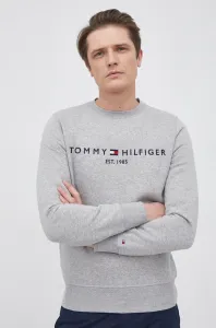 Mikina Tommy Hilfiger pánska, šedá farba, s nášivkou, MW0MW11596