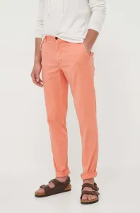 Nohavice s prímesou ľanu Tommy Hilfiger oranžová farba, strih chinos