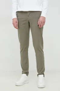 Nohavice s prímesou ľanu Tommy Hilfiger zelená farba, strih chinos