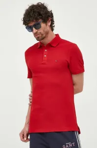 Polo tričko Tommy Hilfiger pánske, červená farba, jednofarebné